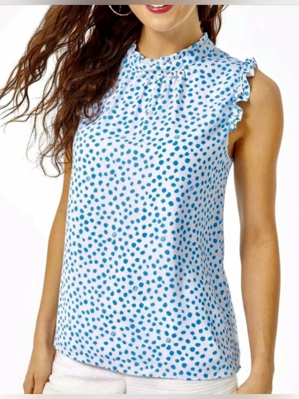 Lilly Pulitzer NWT Cambria Top Zanzibar Blue Lillys Dot Inverse $118 Size XXS